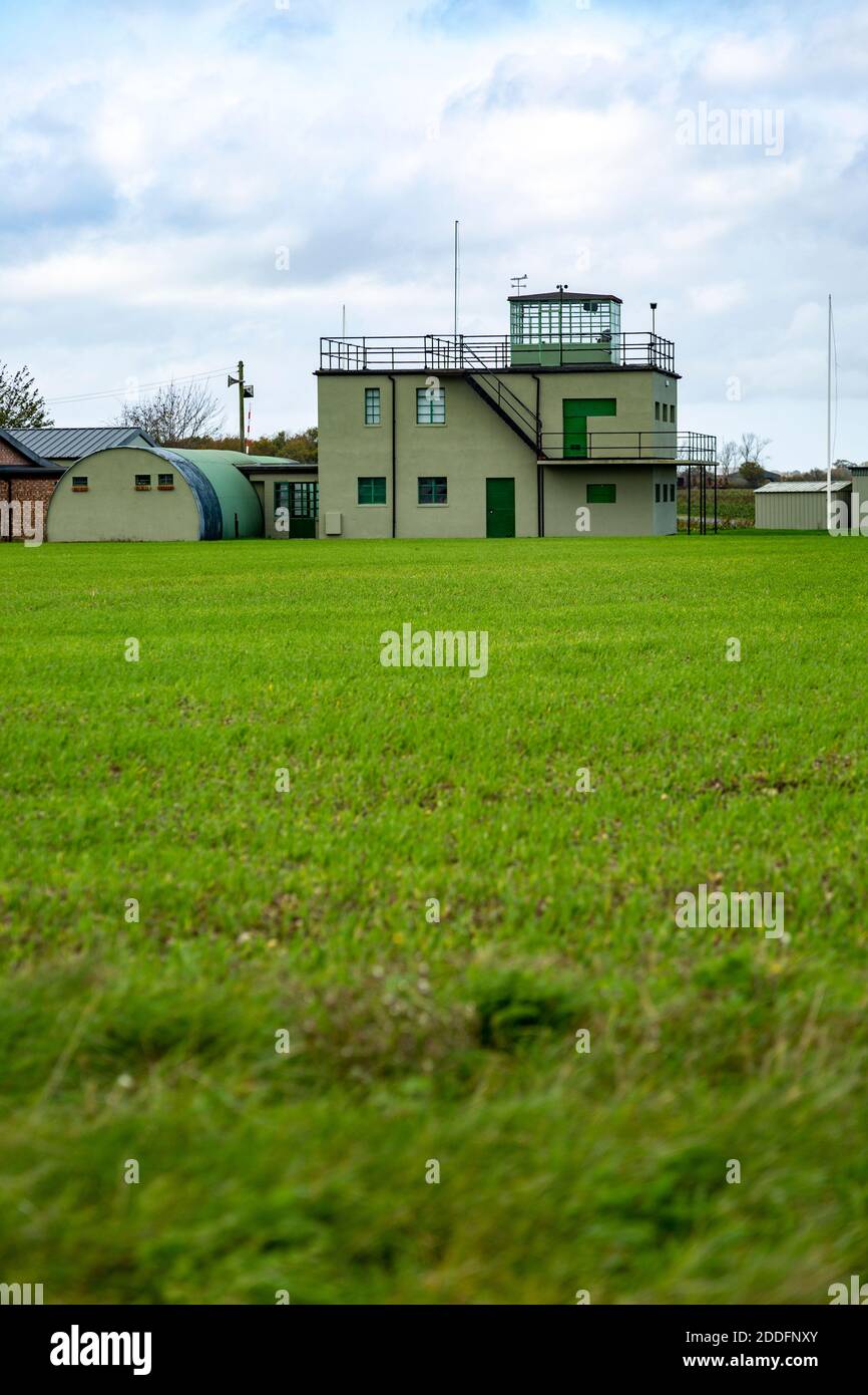 Control tower and other buildings of airfield museum former USAF baee, Parham, Suffolk, England, UK Stock Photo