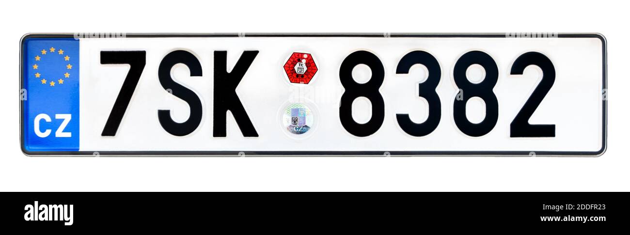 Czech license plate, Czech number plate, vehicle registration number from the Czech Republic Europe. Stock Photo