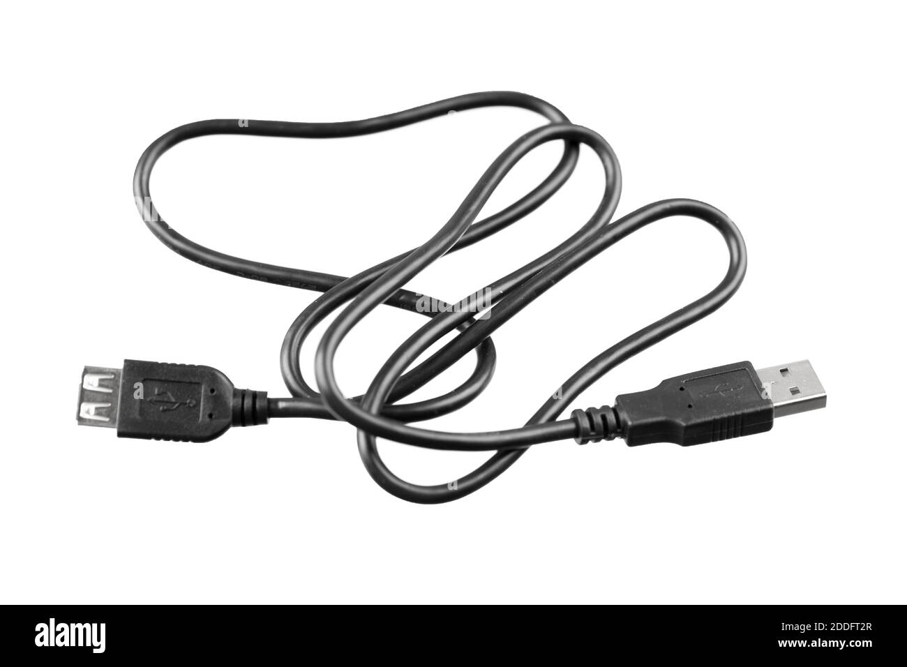 USB extension cord black isolated on white background. Stock Photo