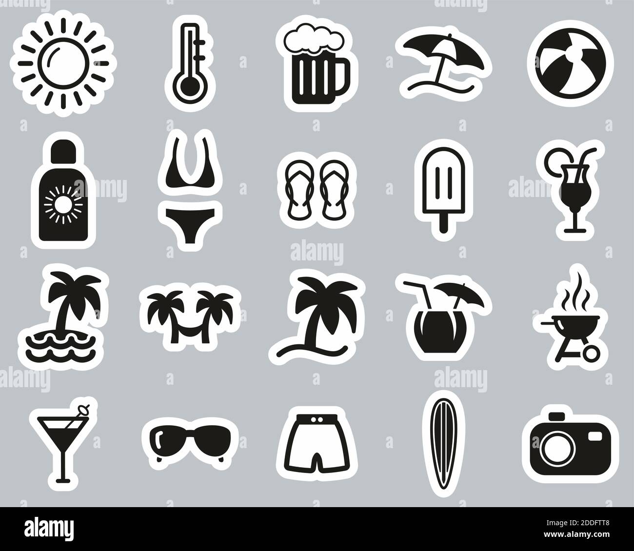 Summer Icons Black & White Sticker Set Big Stock Vector Image & Art - Alamy