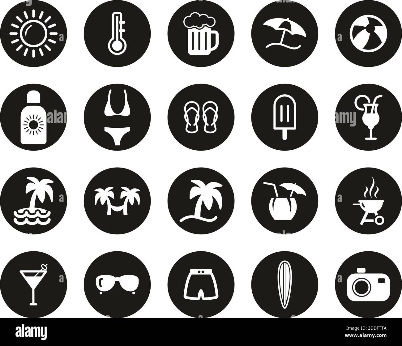 Summer Icons White On Black Flat Design Circle Set Big Stock Vector ...