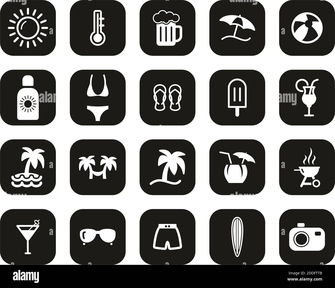 Summer Icons White On Black Flat Design Set Big Stock Vector Image ...