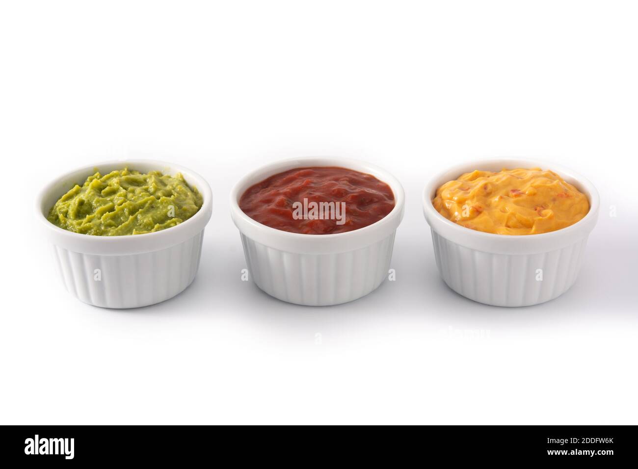 Traditional Mexican sauces. Guacamole, chilli pepper sauce and cheese