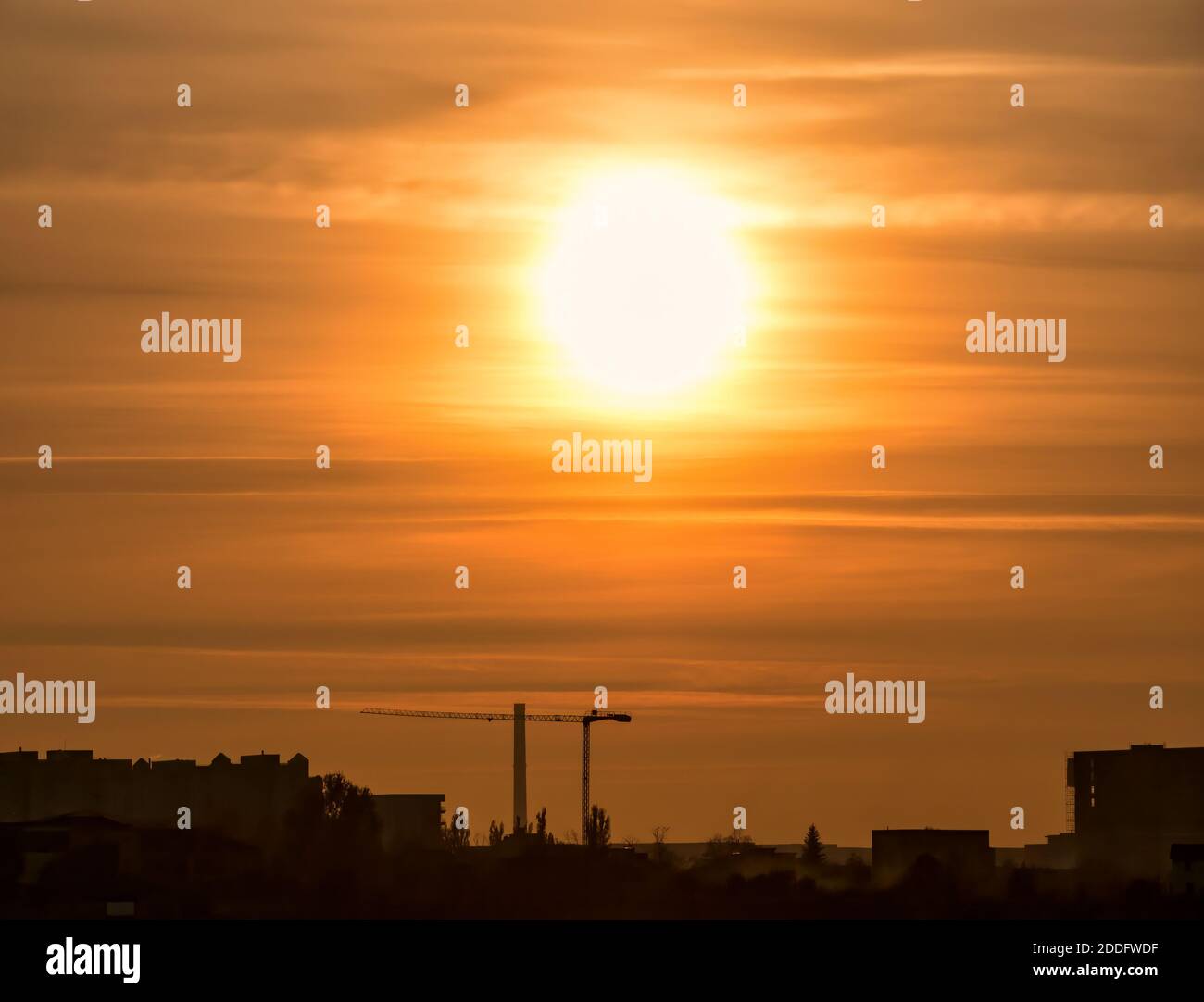 Beautiful sunset over Lake Dâmbovița (Lacul Morii) in Bucharest, Romania. Stock Photo