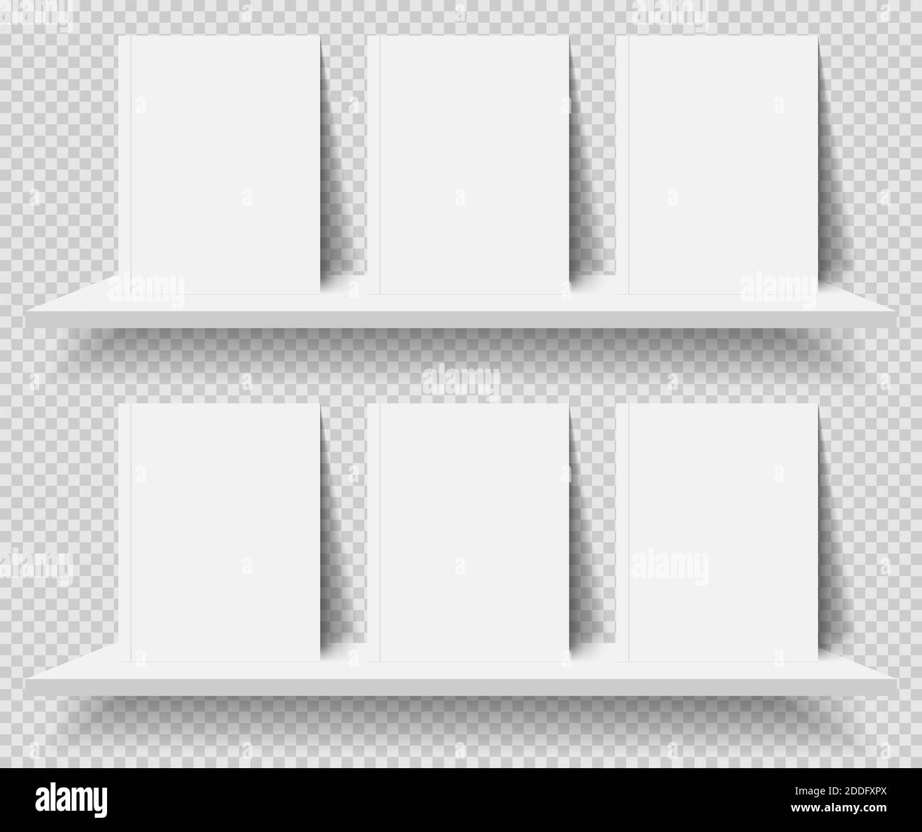 Bookshelf and books with blank covers on transparent background. Stock Vector