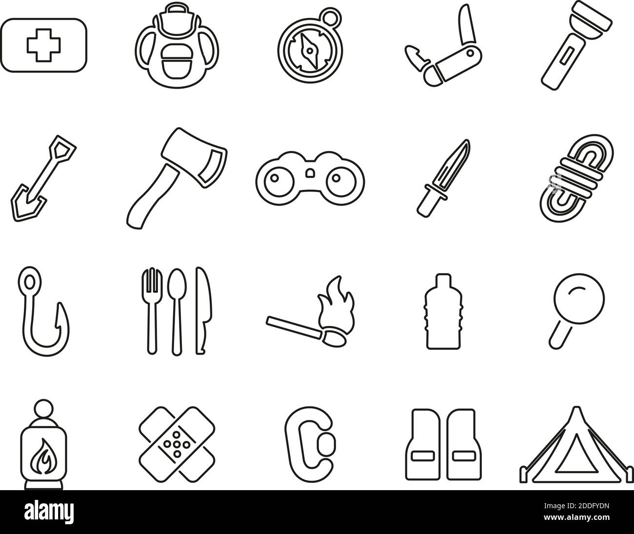 Survival Kit Icons Black & White Thin Line Set Big Stock Vector Image ...