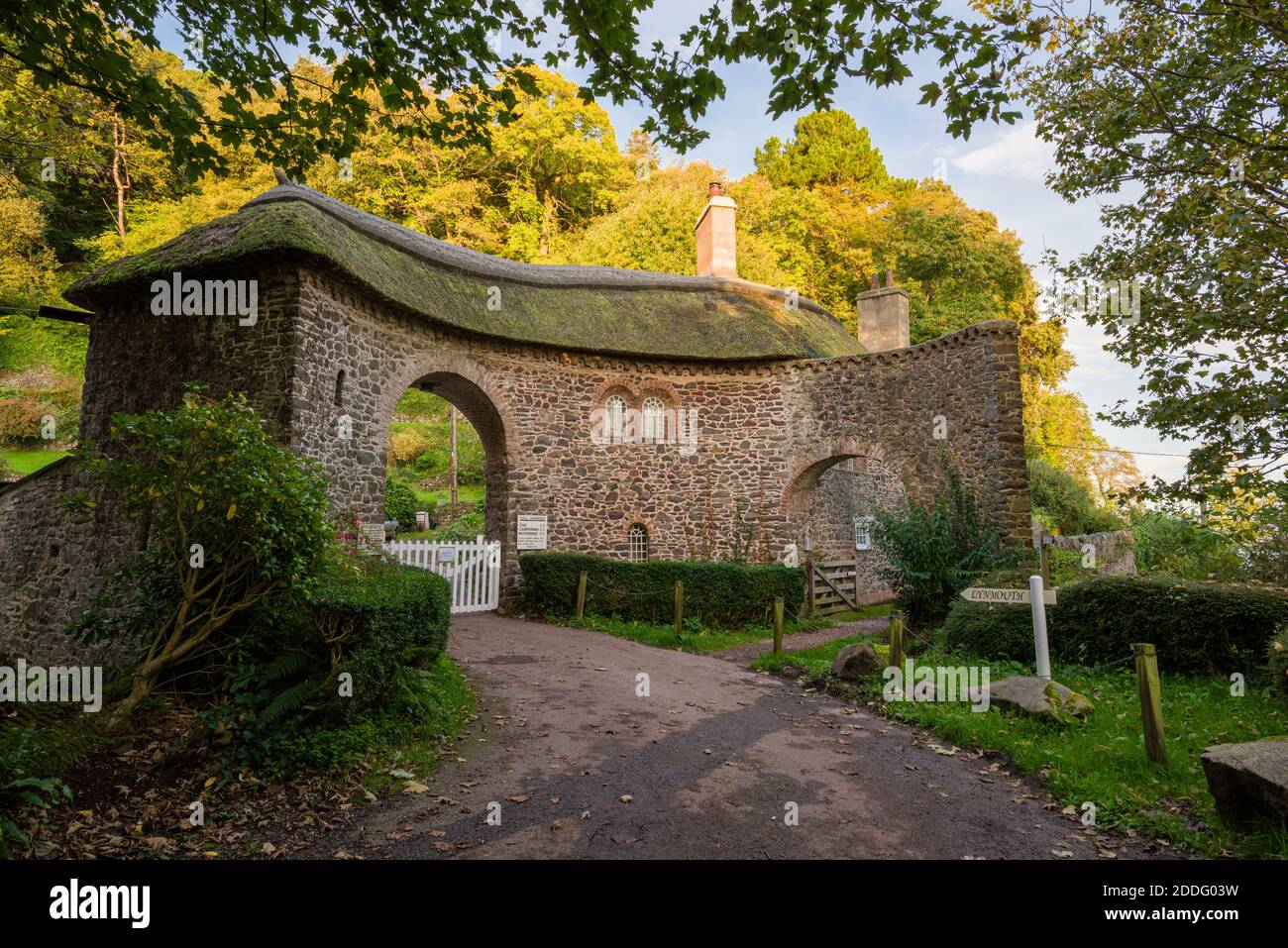 Worthy Toll House at the entrance to Worthy Toll Road near Porlock in the Exmoor National Park, Somerset, England. Stock Photo