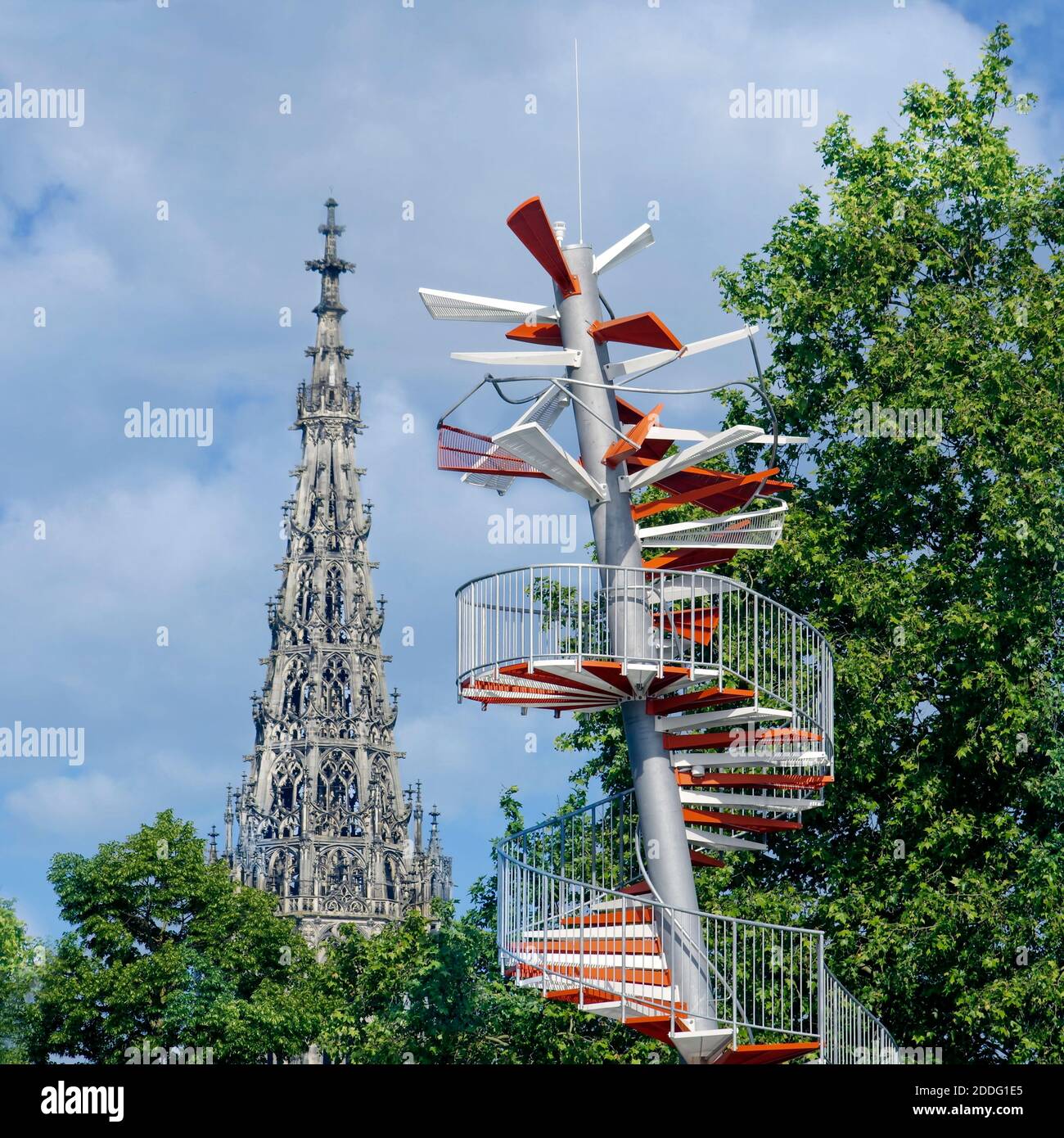 Ulmer Berblinger Tower beside Ulm Minster Stock Photo