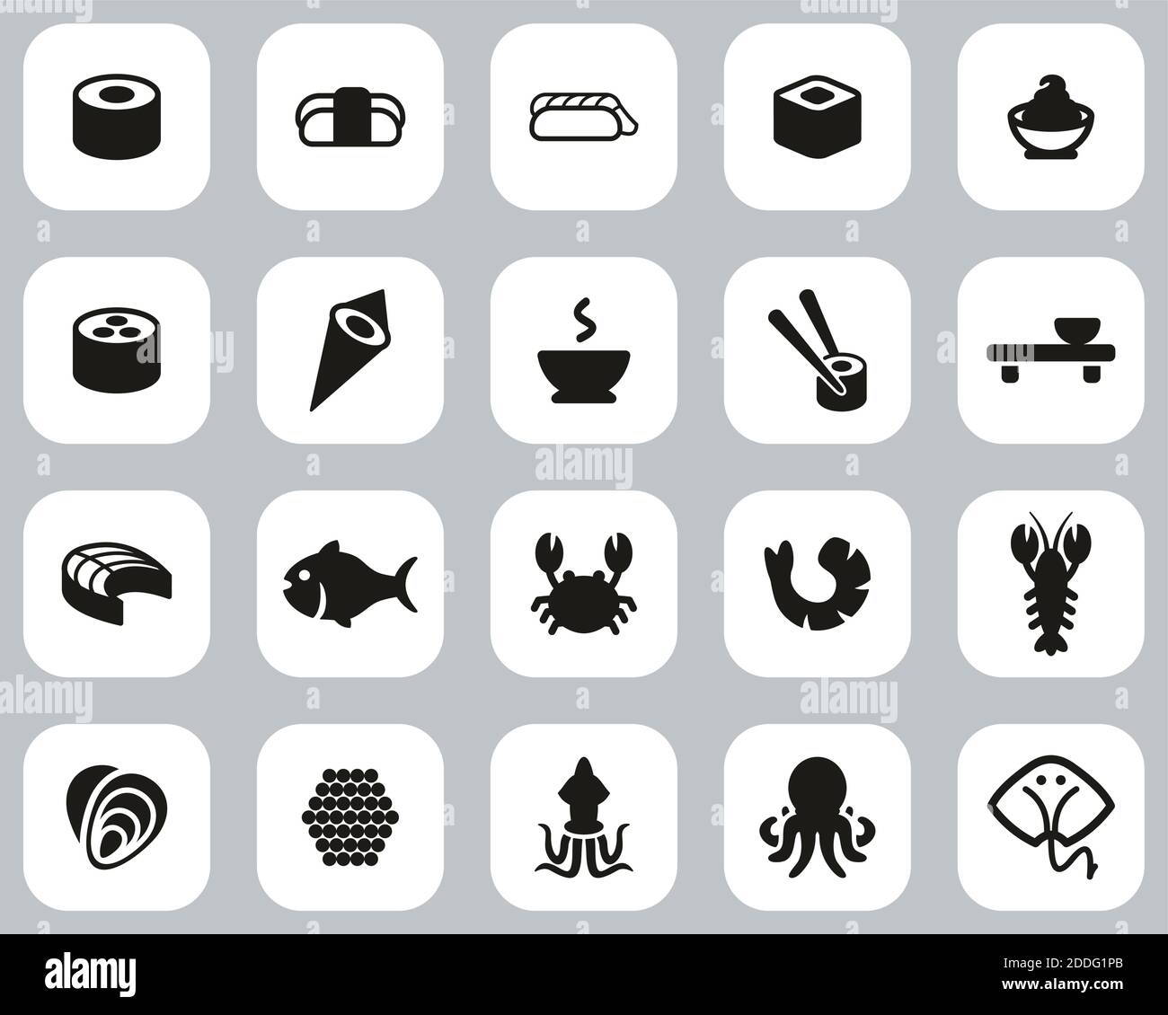 Sushi Icons Black & White Flat Design Set Big Stock Vector