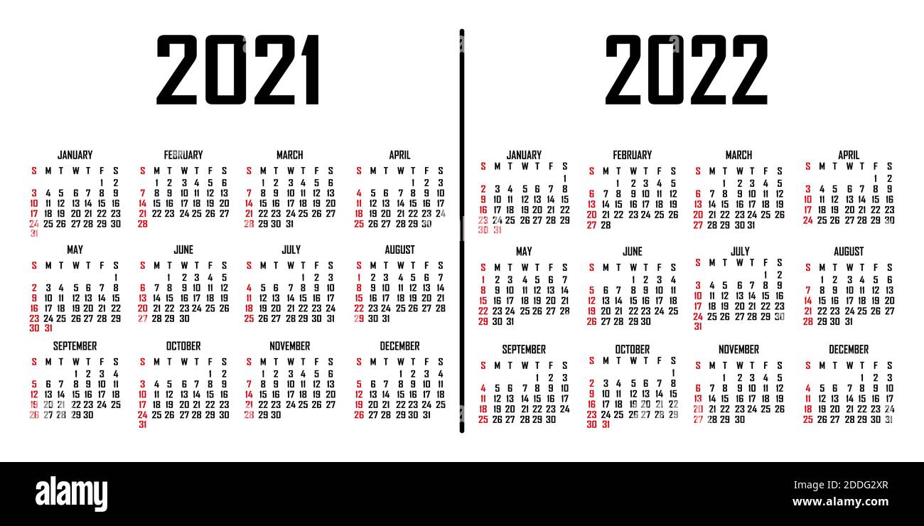 Calendar 2021-2022. The Week Begins On Sunday. Simple Calendar Template. Portrait Of Vertical Orientation. Annual Organizer Of Stationery. Vector Illu Stock Vector Image & Art - Alamy