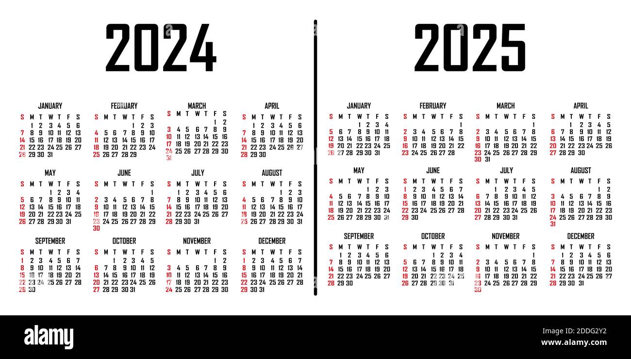 Calendar 2024-2025. The week begins on Sunday. Simple calendar template.  Portrait of vertical orientation. Annual organizer of stationery. Vector  illu Stock Vector Image & Art - Alamy