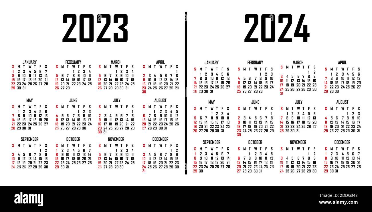 Calendar 2023-2024. The week begins on Sunday. Simple calendar template.  Portrait of vertical orientation. Annual organizer of stationery. Vector  illu Stock Vector Image & Art - Alamy
