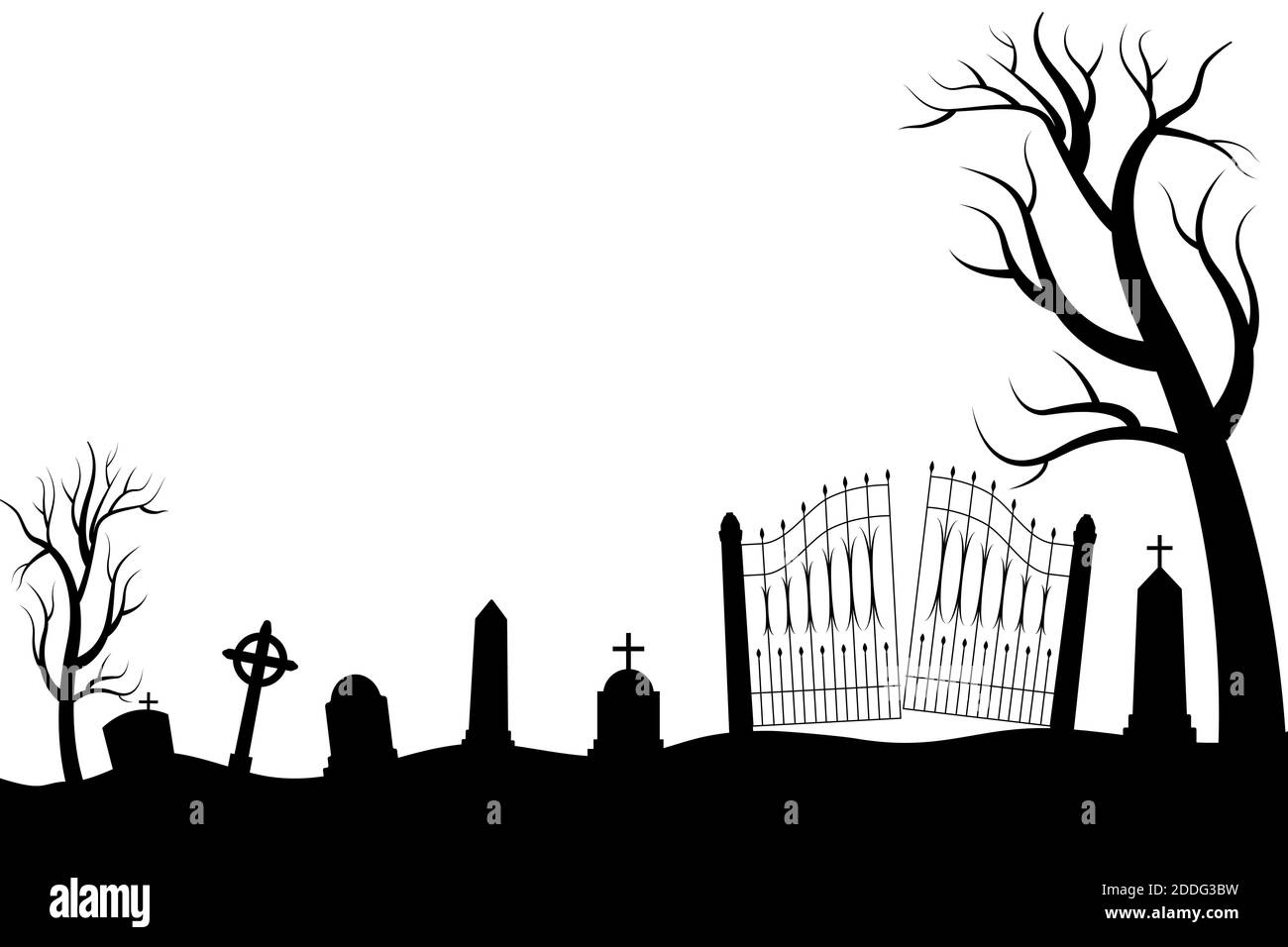 Halloween scary graveyard background with trees, crosses and bats.  Halloween. Silhouette of a tombstone. Printed labels and decorations for  office, cr Stock Vector Image & Art - Alamy