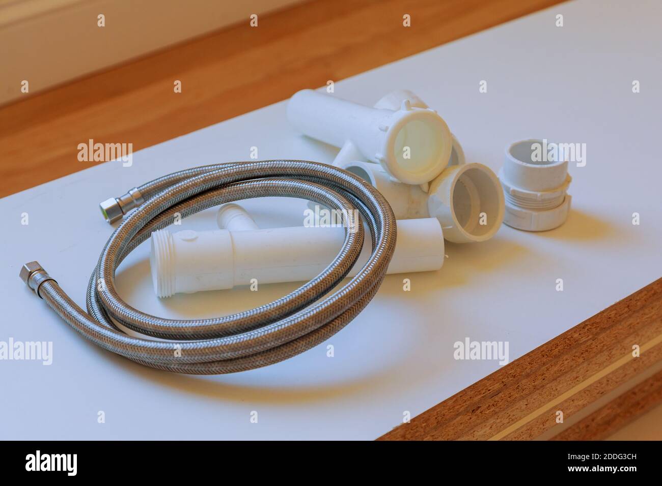Parts waste water drain of plastic fittings for plumbing on a PVC