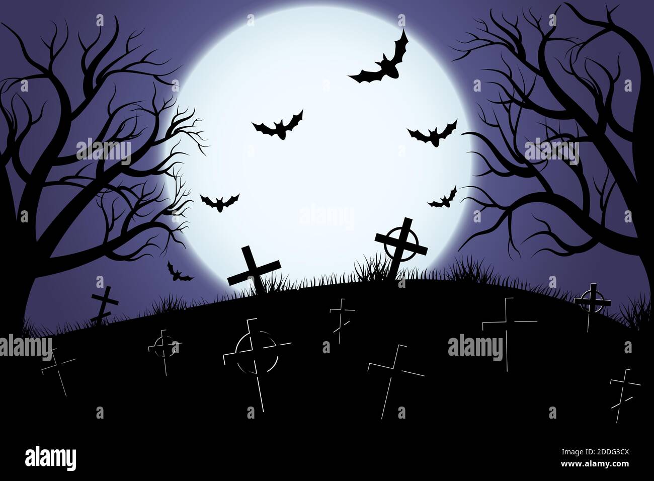 Halloween scary graveyard background with trees, crosses and bats.  Halloween. Silhouette of a tombstone. Printed labels and decorations for  office, cr Stock Vector Image & Art - Alamy