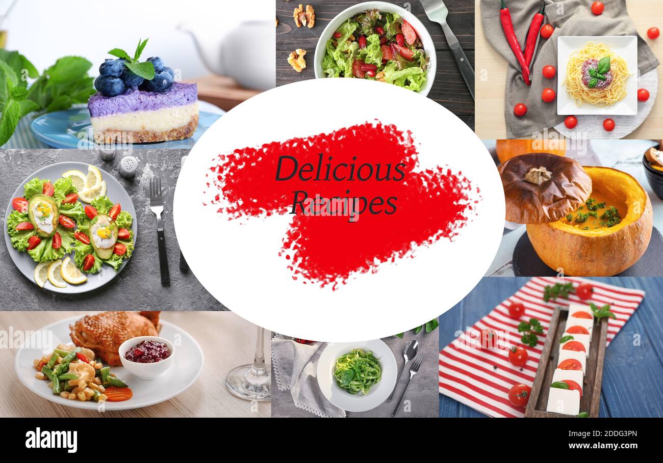 Collage of different delicious recipes Stock Photo - Alamy, image size:1300x909