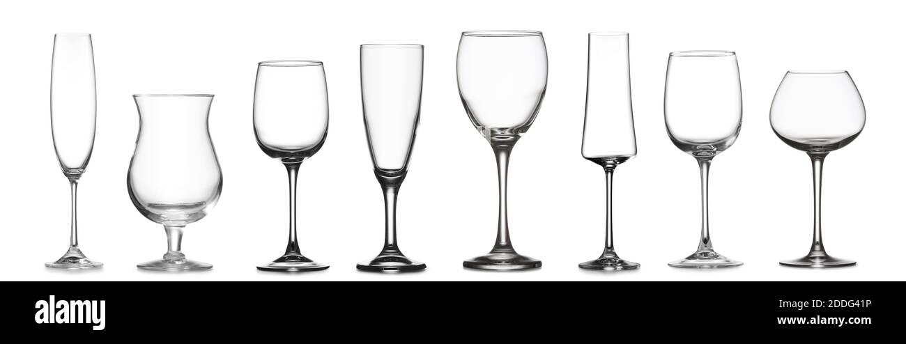 Different empty glasses on white background Stock Photo