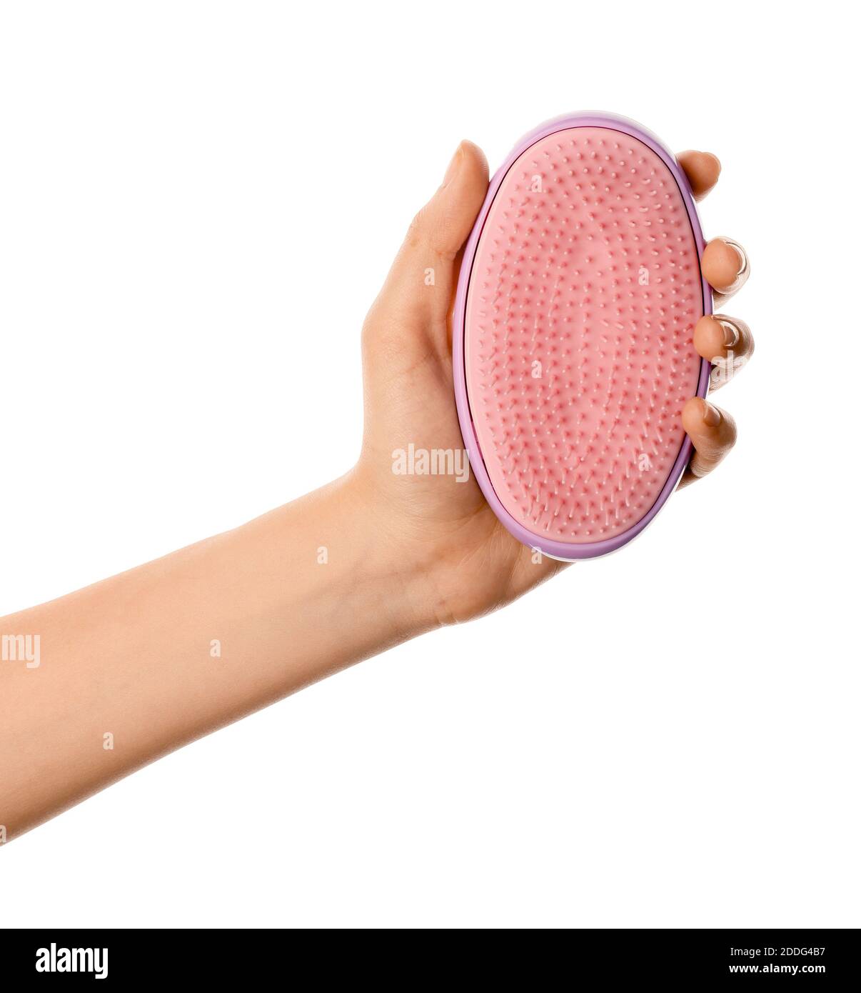 Woman hand and hair brush on white background Stock Photo Alamy