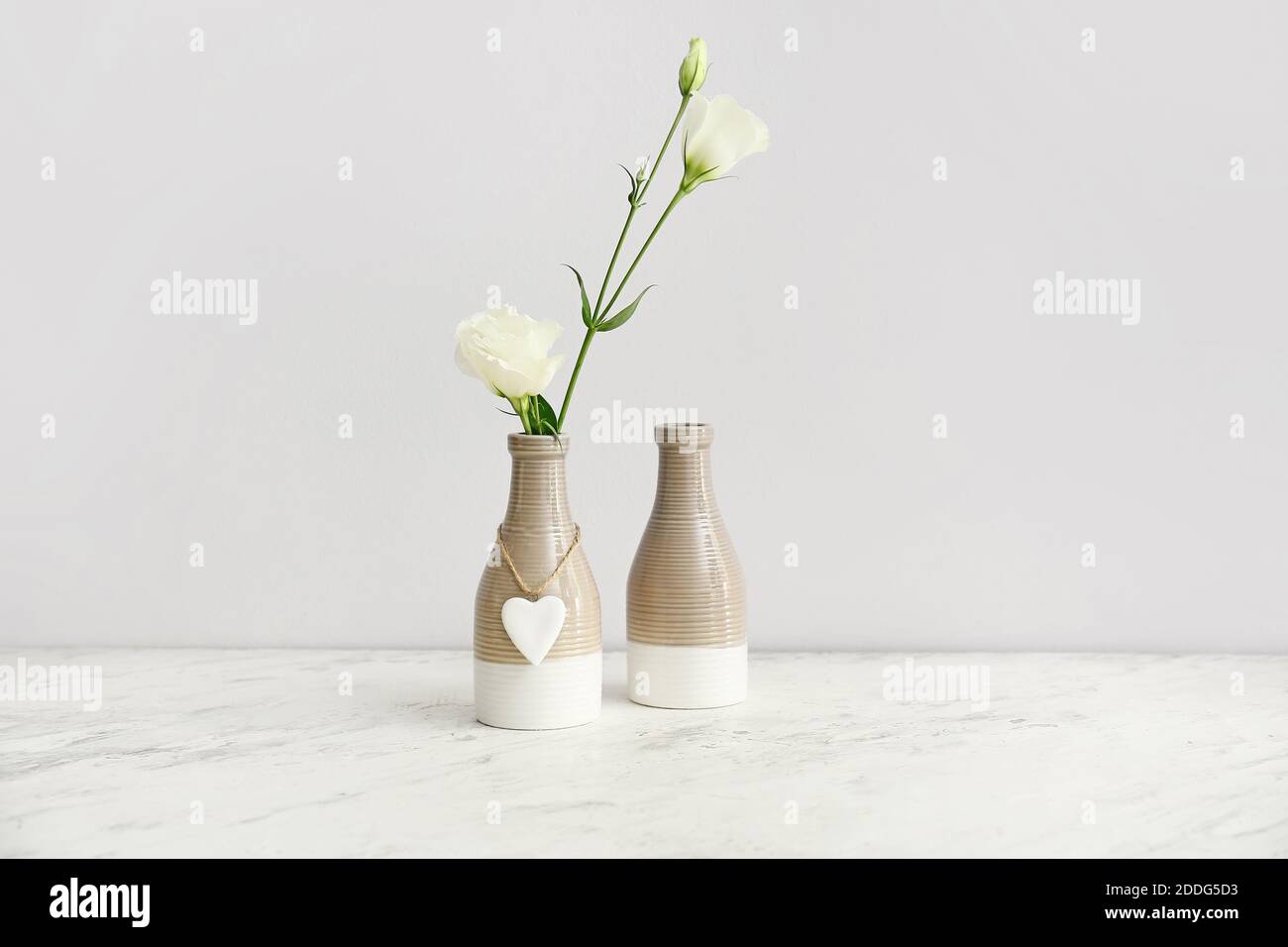 Beautiful vases with flowers on white background Stock Photo - Alamy