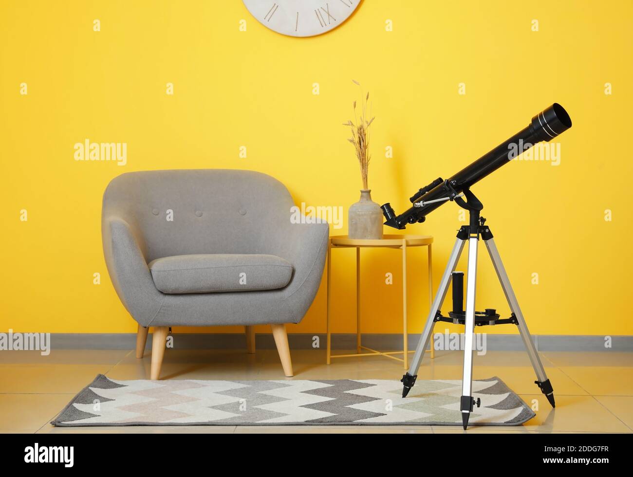 View of Interior of modern room with telescope Stock Photo - Alamy
