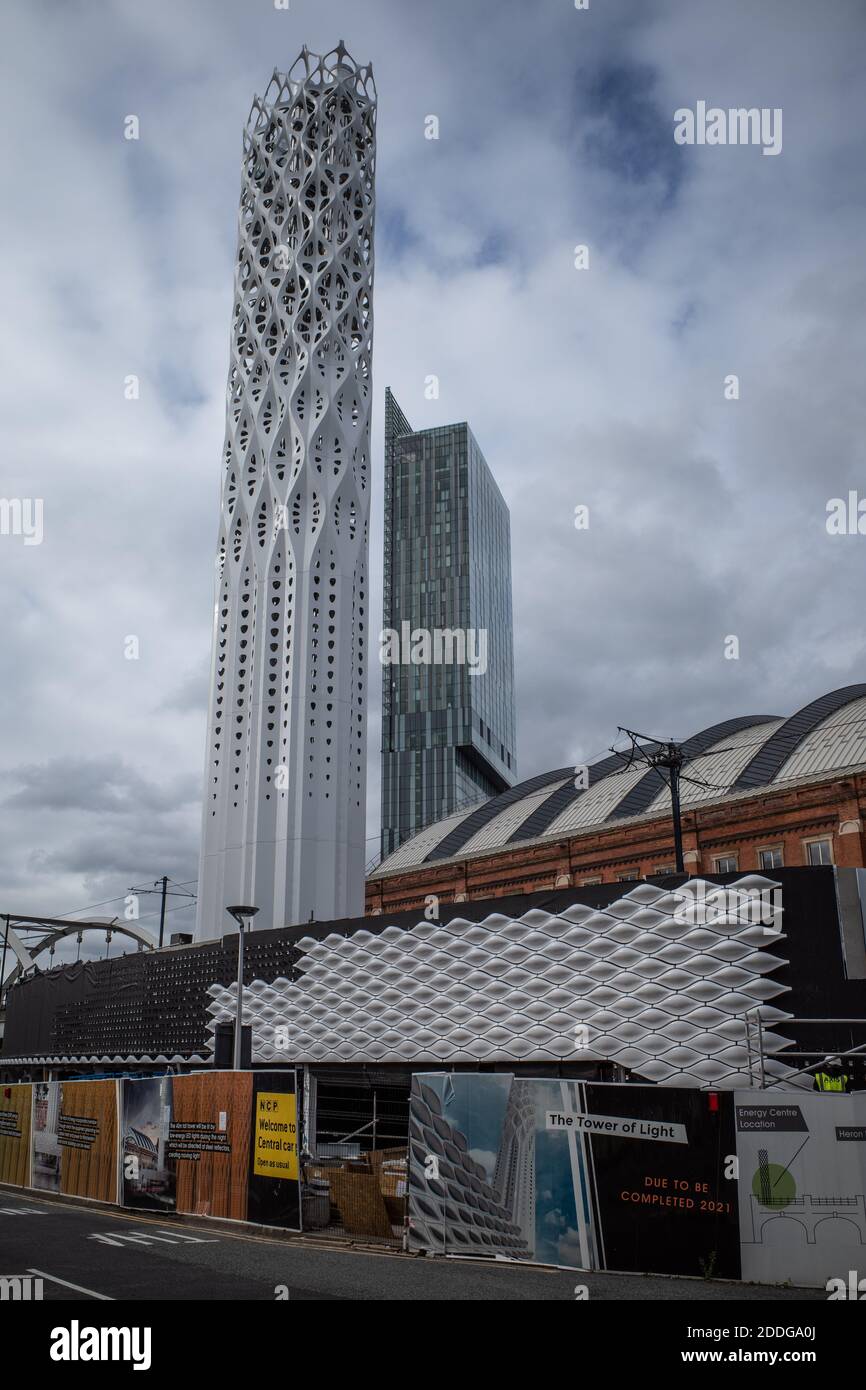 part of the manchester exhibition centre, the tower of light and beetham tower Stock Photo Alamy