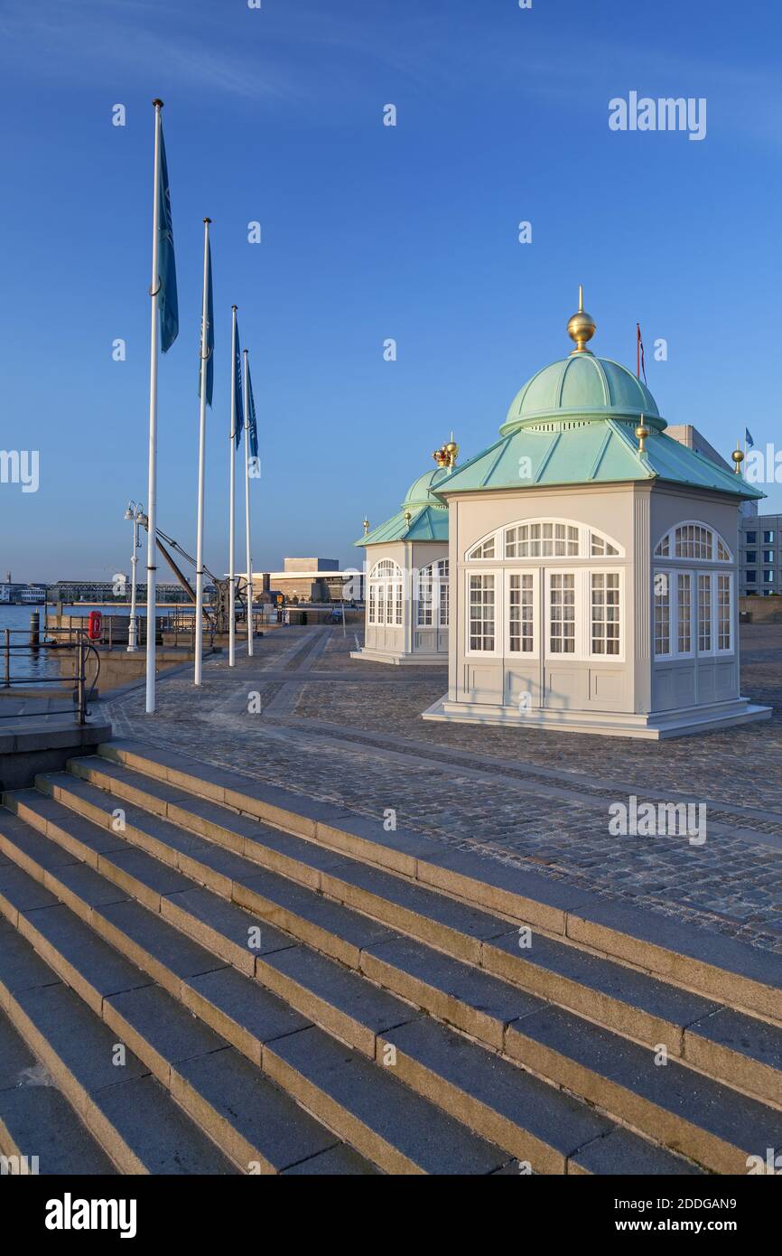 geography / travel, Denmark, Copenhagen, pavilions in front of deme restaurant Toldboden in the harbou, Additional-Rights-Clearance-Info-Not-Available Stock Photo