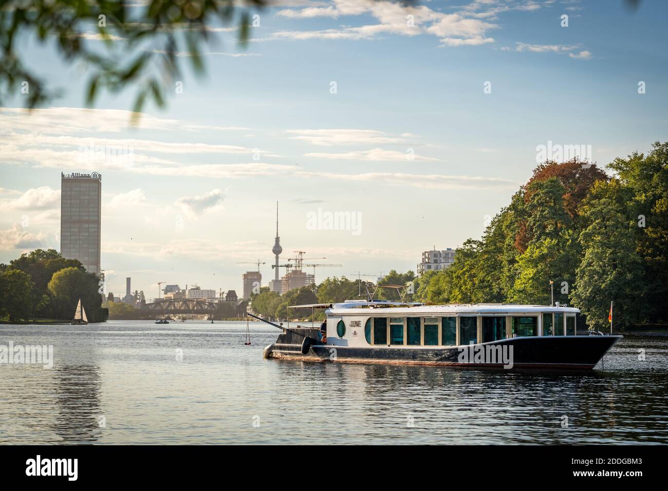view on boat and river spree in berlin Stock Photo