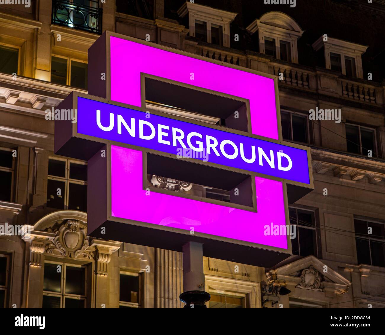 London, UK - November 22nd 2020: London Underground sign at Oxford Circus Station - changed to the square PlayStation controller symbol to promote the Stock Photo