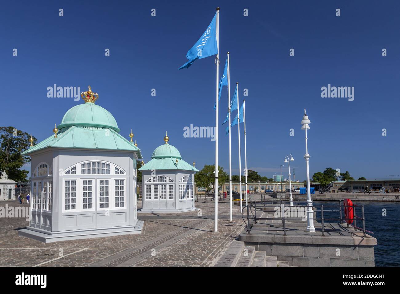 geography / travel, Denmark, Copenhagen, pavilions in front of the restaurant Toldboden in the harbour, Additional-Rights-Clearance-Info-Not-Available Stock Photo