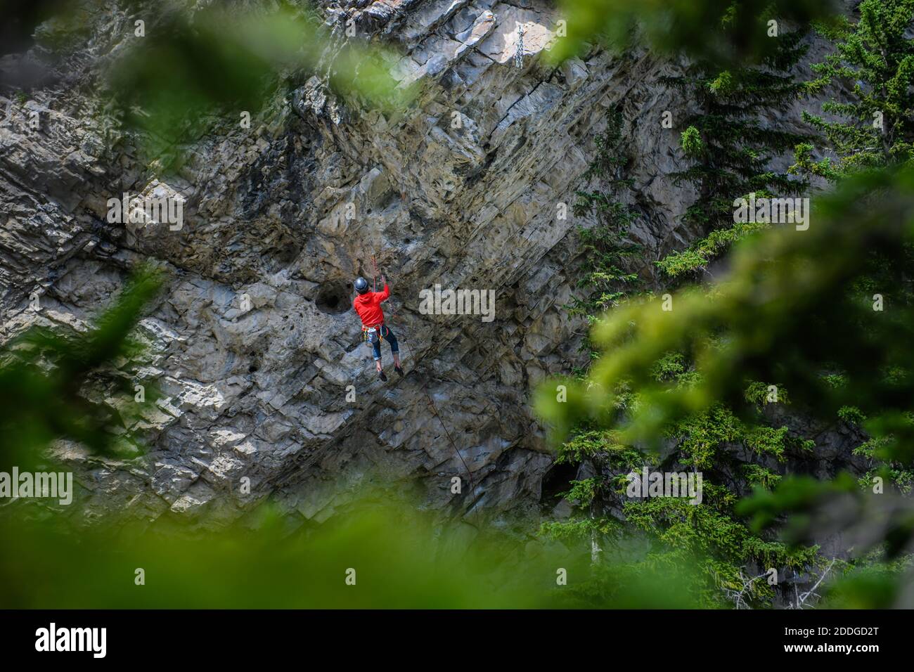 Man sport climbing, Canmore, Alberta, Canada Stock Photo