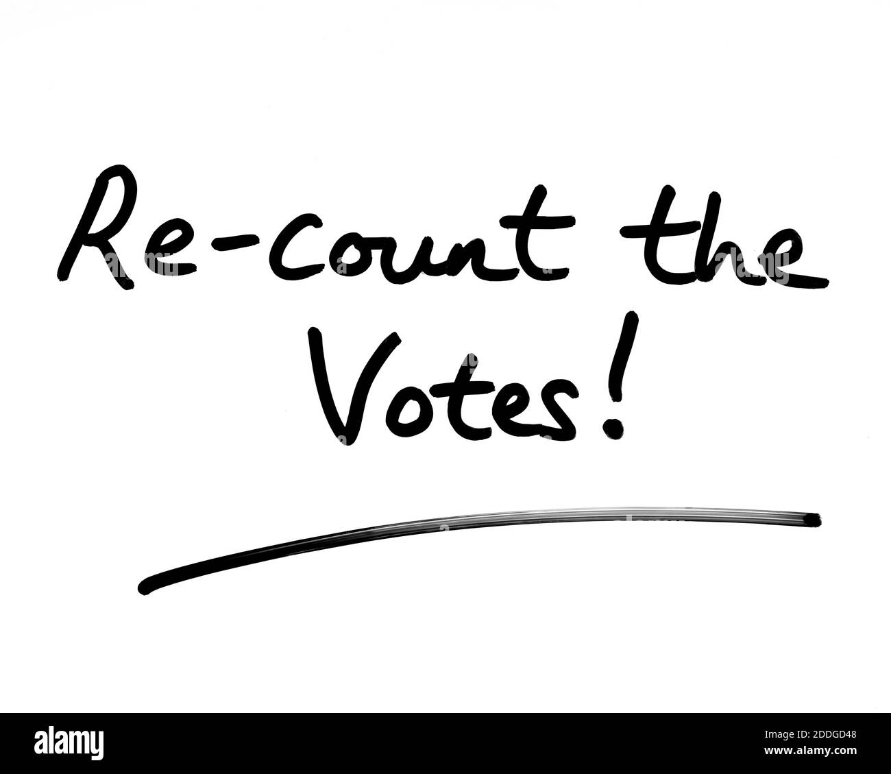 Re-count the Votes! handwritten on a white background. Stock Photo
