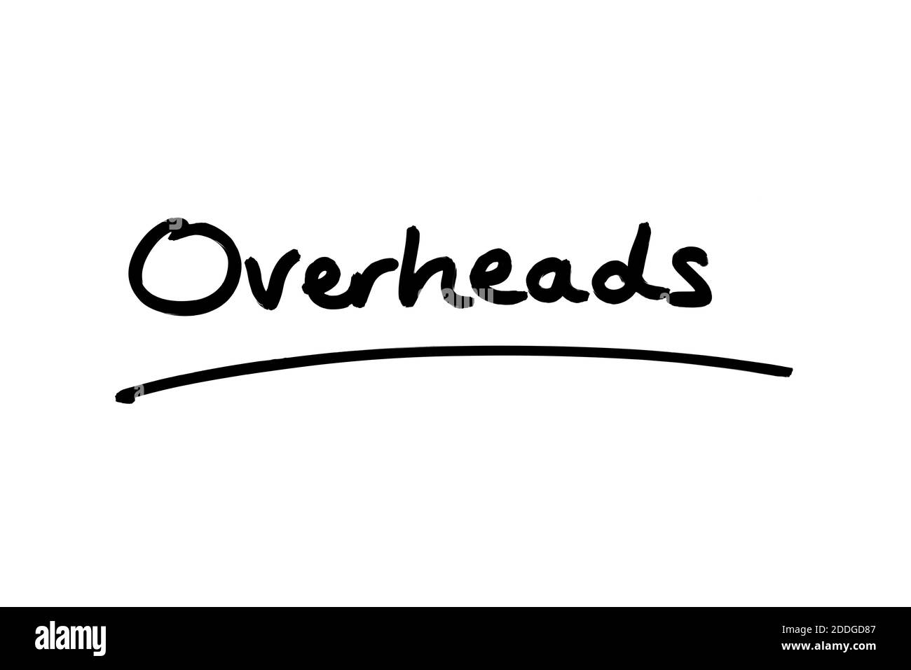The word Overheads handwritten on a white background. Stock Photo