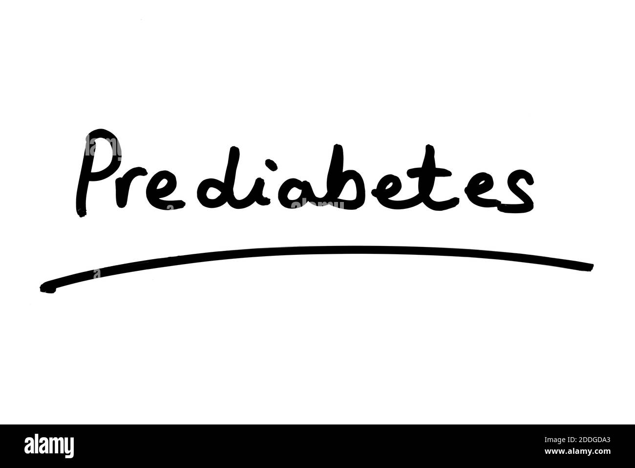 The word Prediabetes handwritten on a white background. Stock Photo