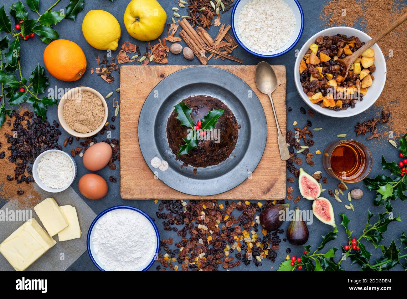 Christmas Pudding with Ingredients Stock Photo Alamy