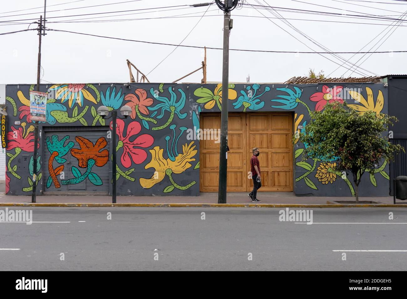 Colorful doors and walls abound in the Bohemian neighborhood of Barranco in Lima, Peru Stock Photo