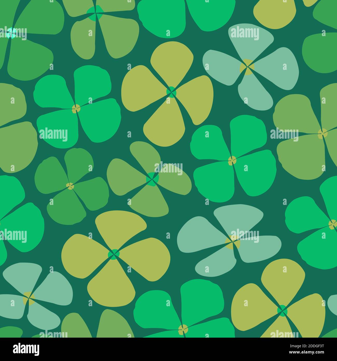 Elegant trendy ditsy floral texture vector repeating pattern comprising four-leaf water clover leaves. Marsilea leaf background for printing & textile Stock Vector