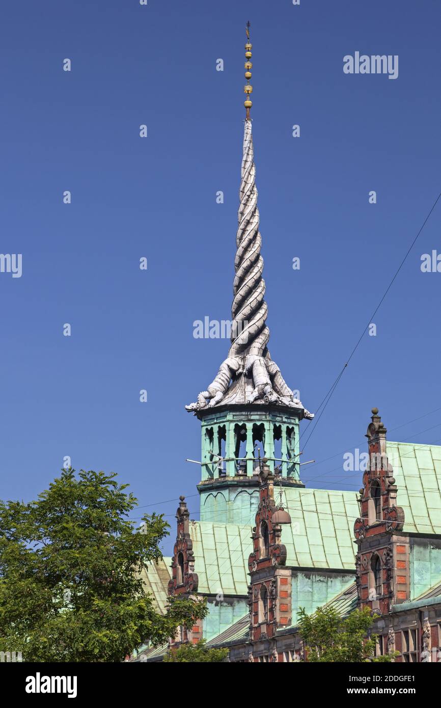 geography / travel, Denmark, Copenhagen, Gedrehter tower on the Borsen, former stock exchange in the c, Additional-Rights-Clearance-Info-Not-Available Stock Photo