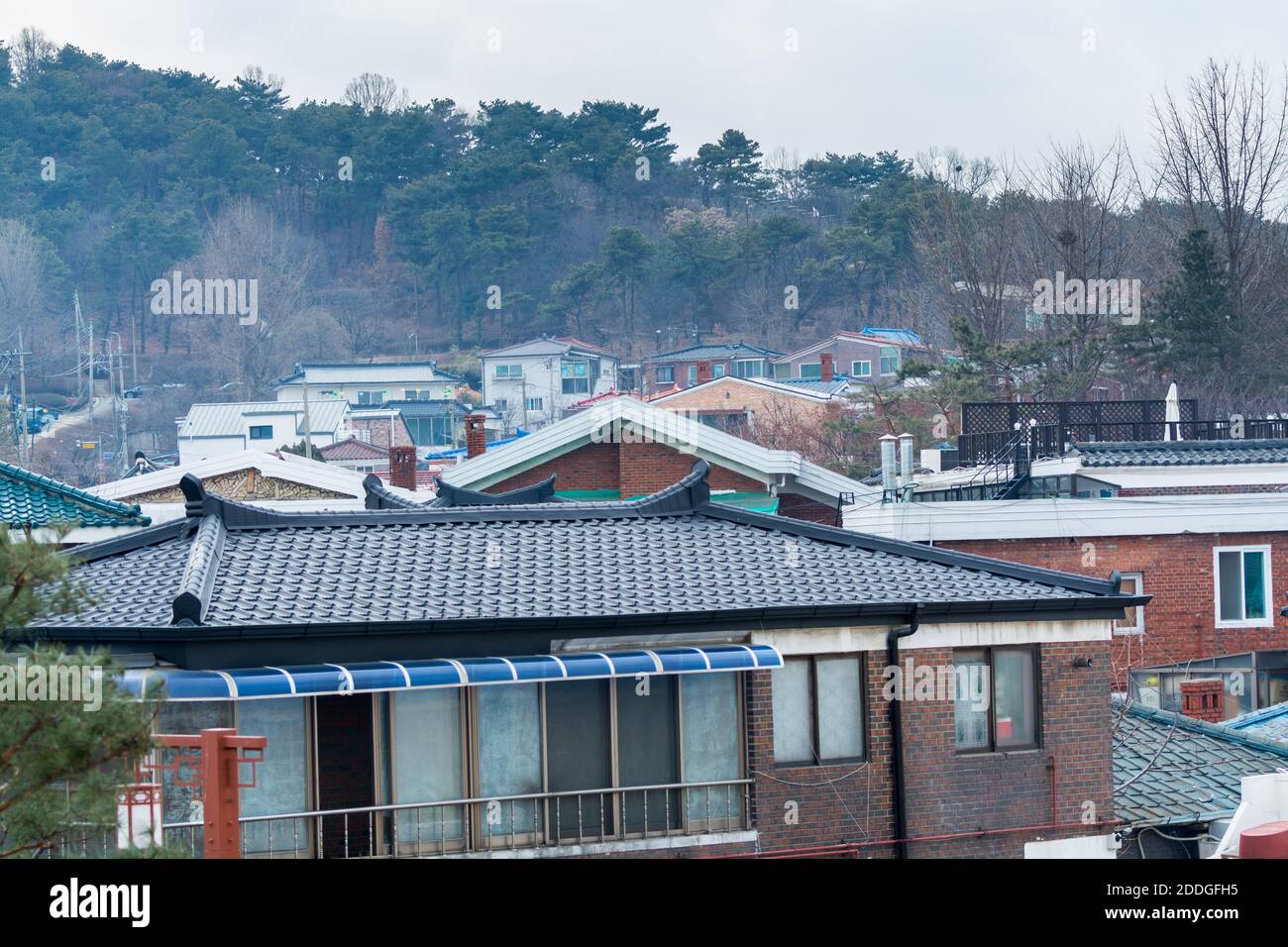 Traditional houses in the city of Suwon of South Korea near the