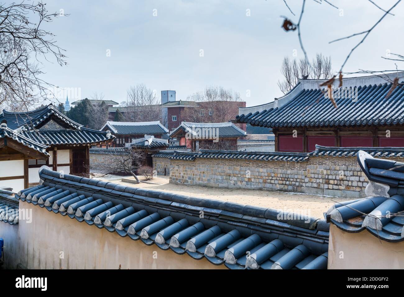 Wooden house with black tiles of Hwaseong Haenggung Palace loocated in