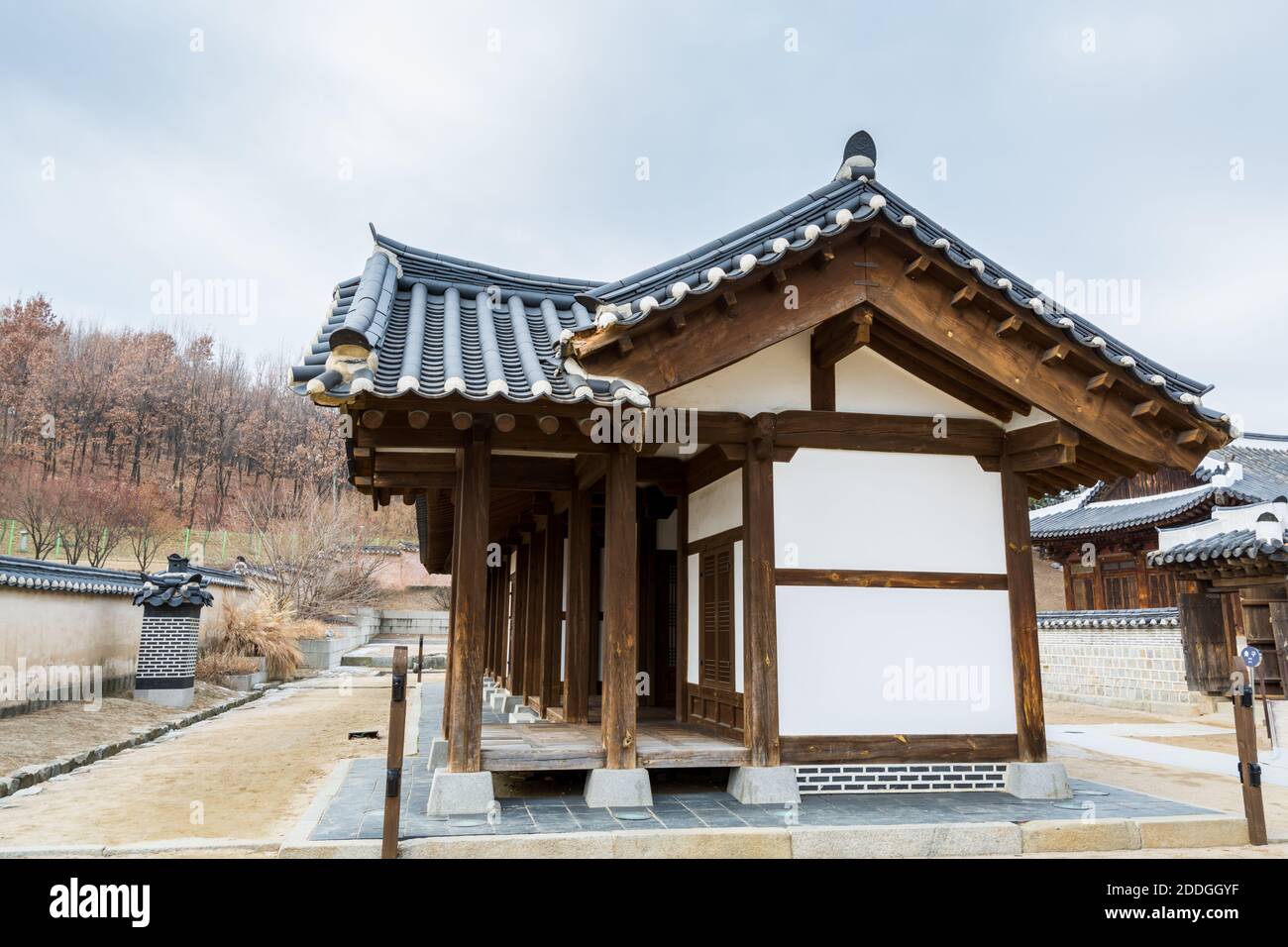 Wooden house with black tiles of Hwaseong Haenggung Palace loocated in