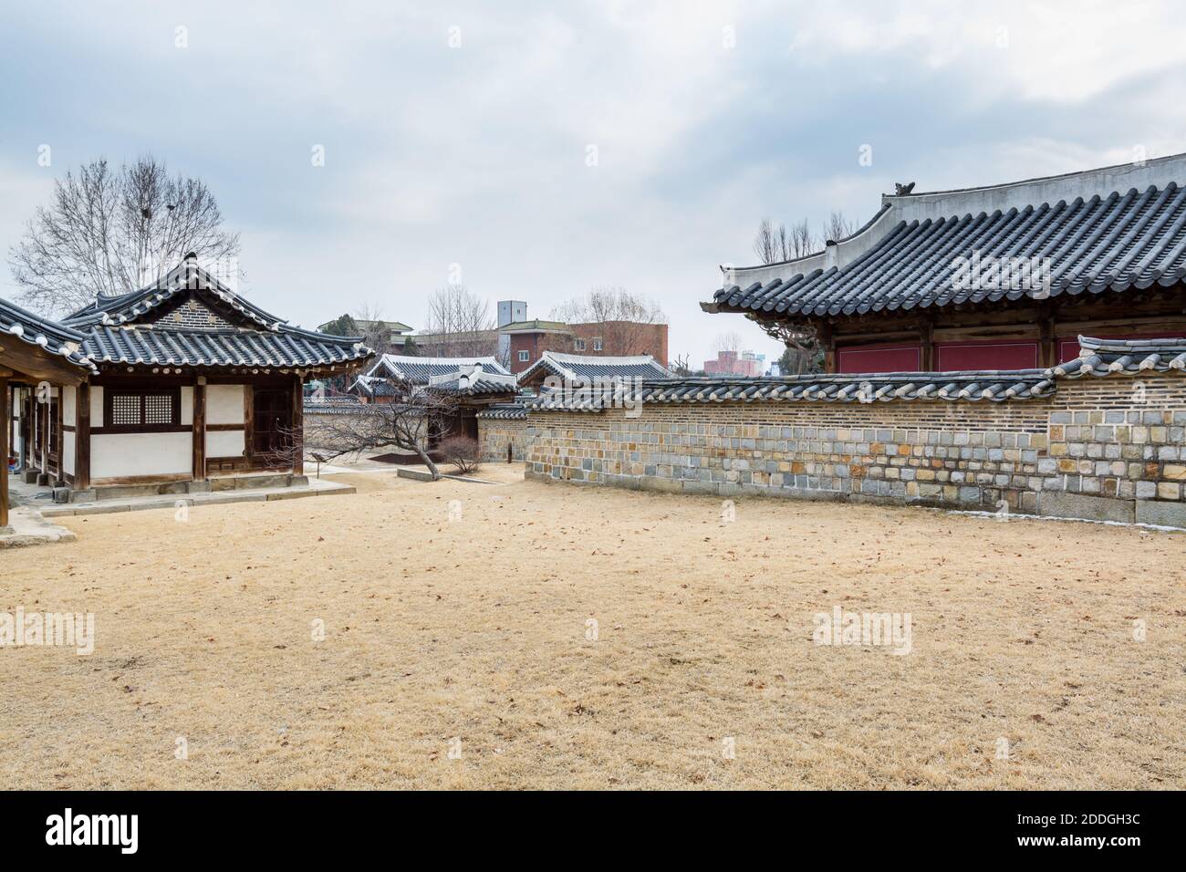 Wooden house with black tiles of Hwaseong Haenggung Palace loocated in