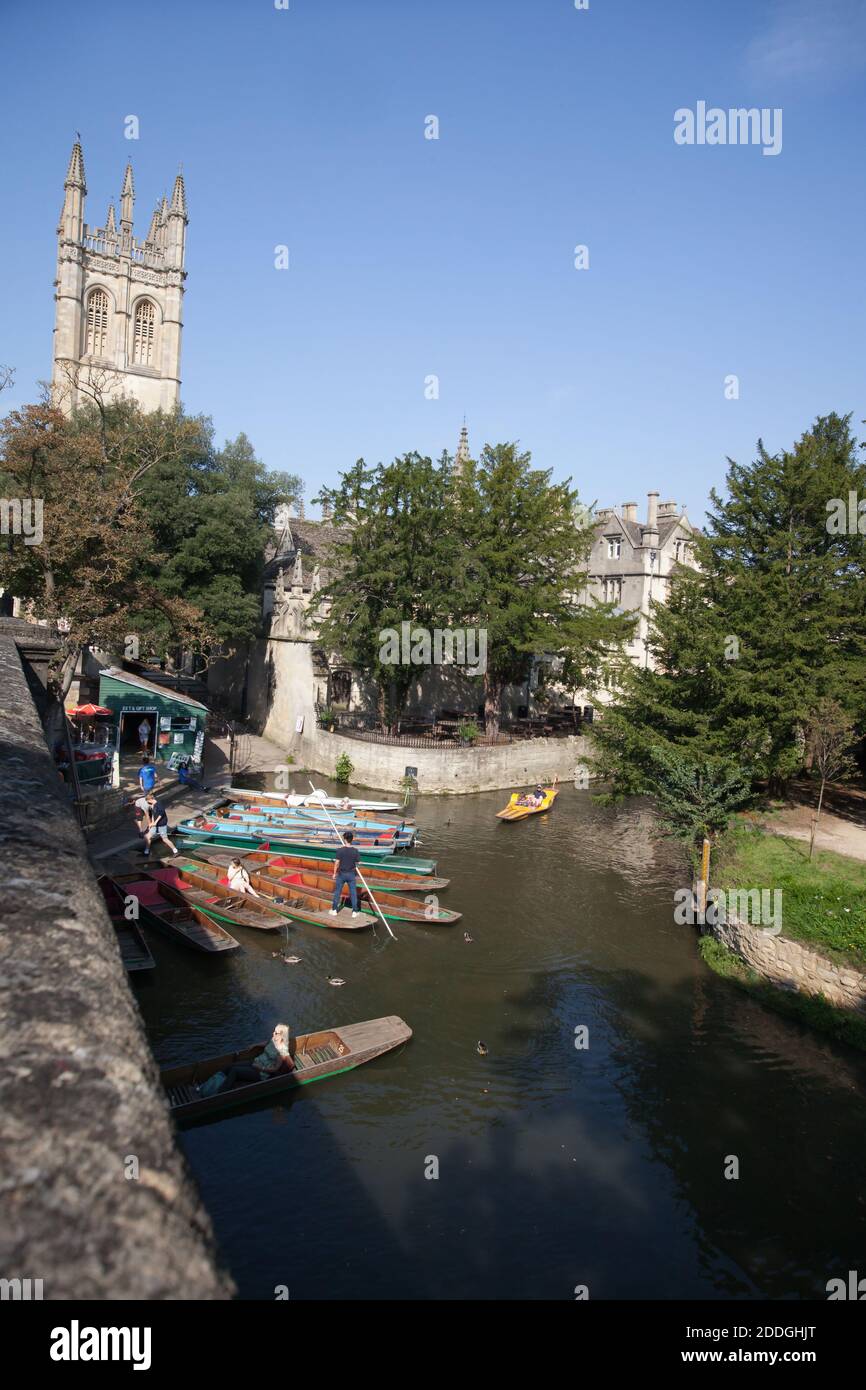 Punting on the River Cherwell next to Magdalen College, in Oxford in the UK, taken on the 15th of September 2020 Stock Photo