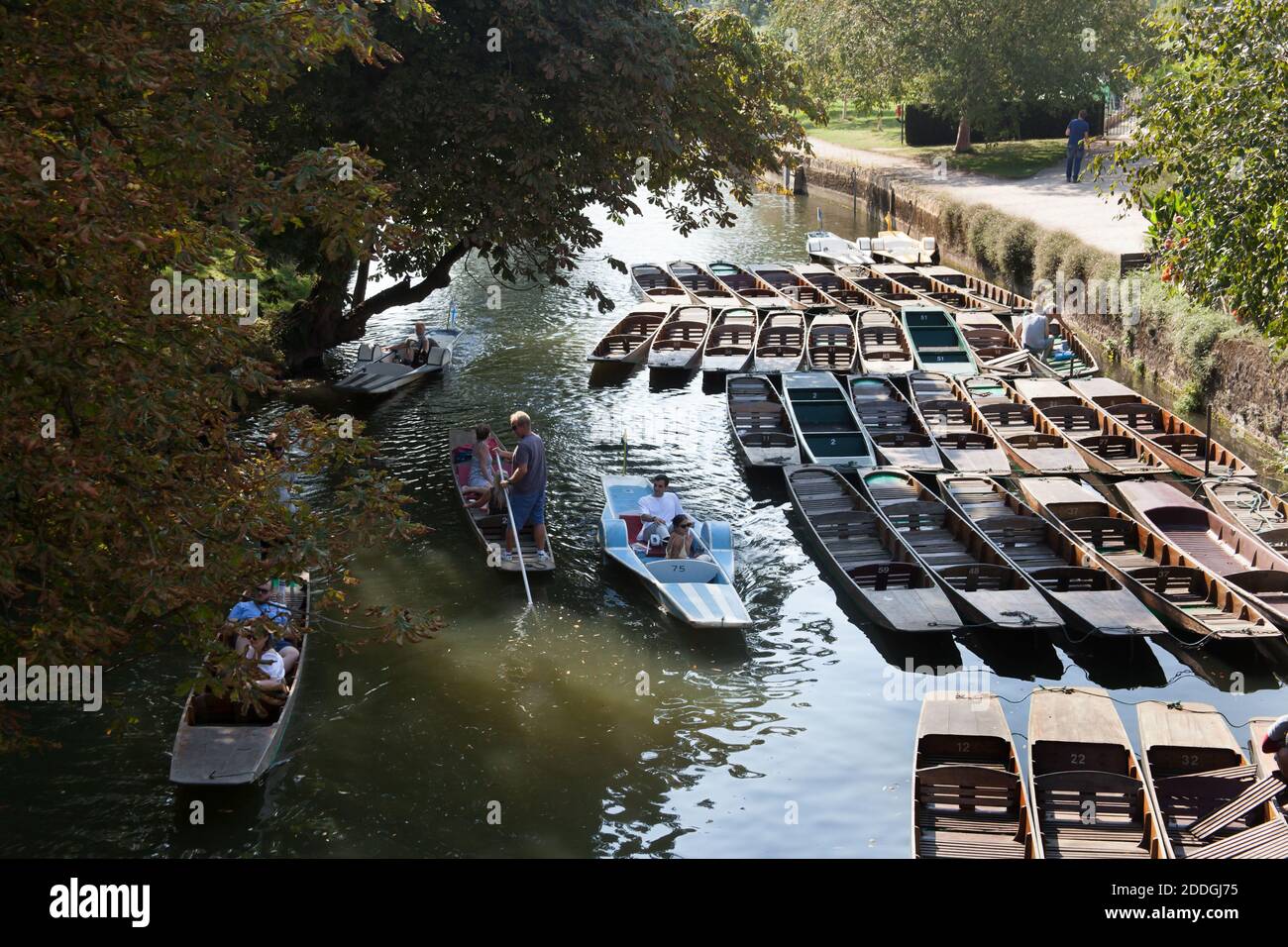 People punting on The River Cherwell in Oxford by Magdalen Bridge in the UK, taken on the 15th of September 2020 Stock Photo