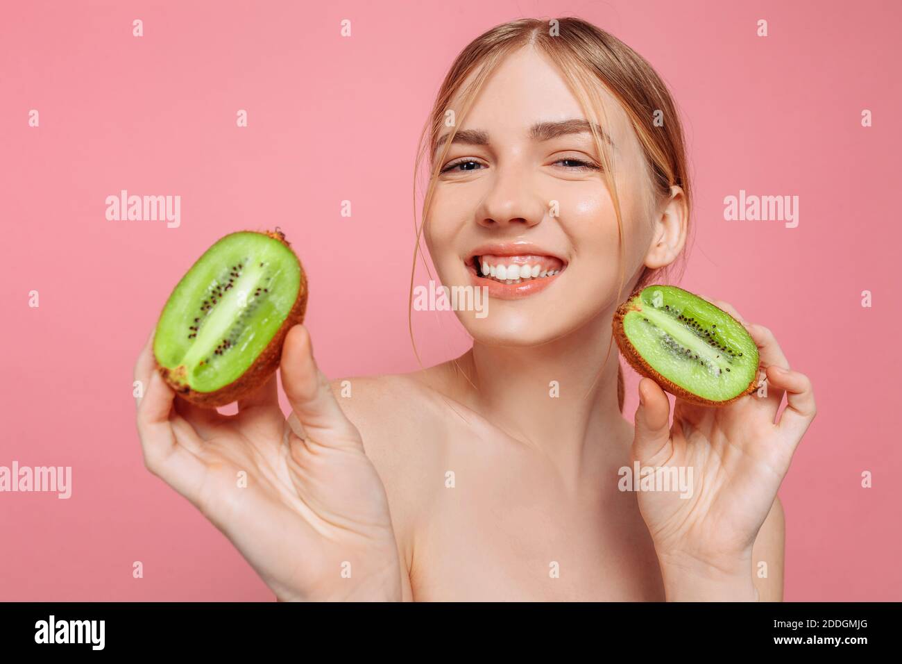 Kiwi Fruit And Razor On Pink Background Hair Removal Concept