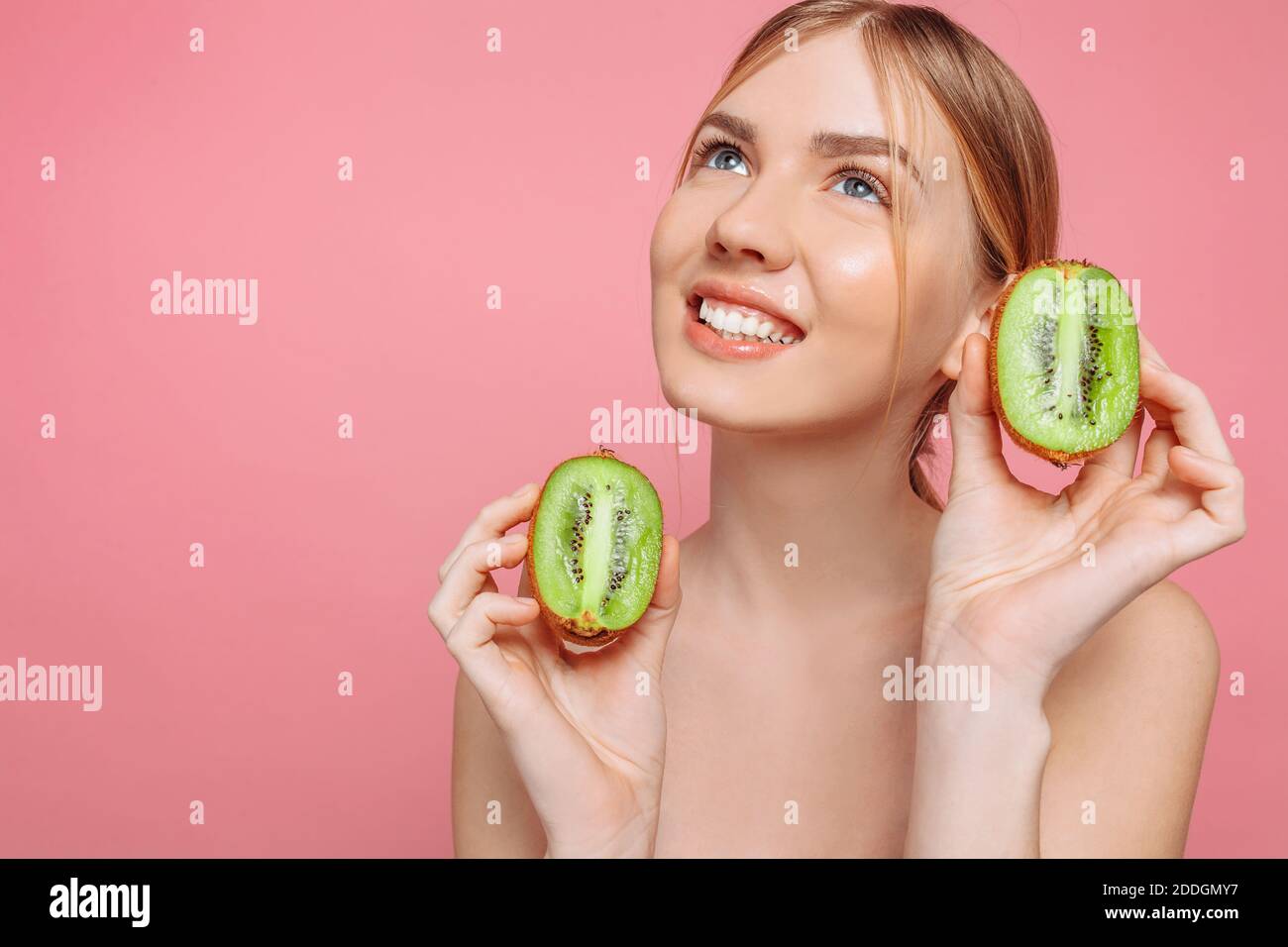 Portrait of a cheerful feminine girl, natural clear skin, a girl with ...