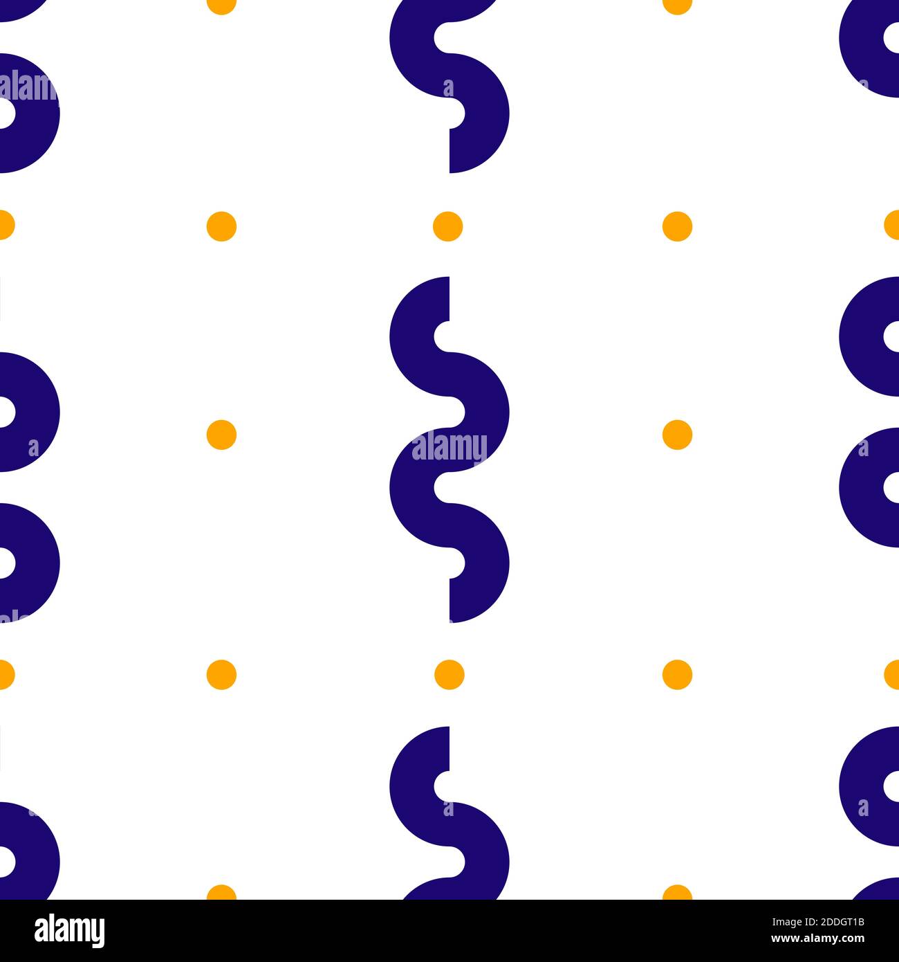 Seamless pattern with blue waves and yellow small dots. Stock Vector