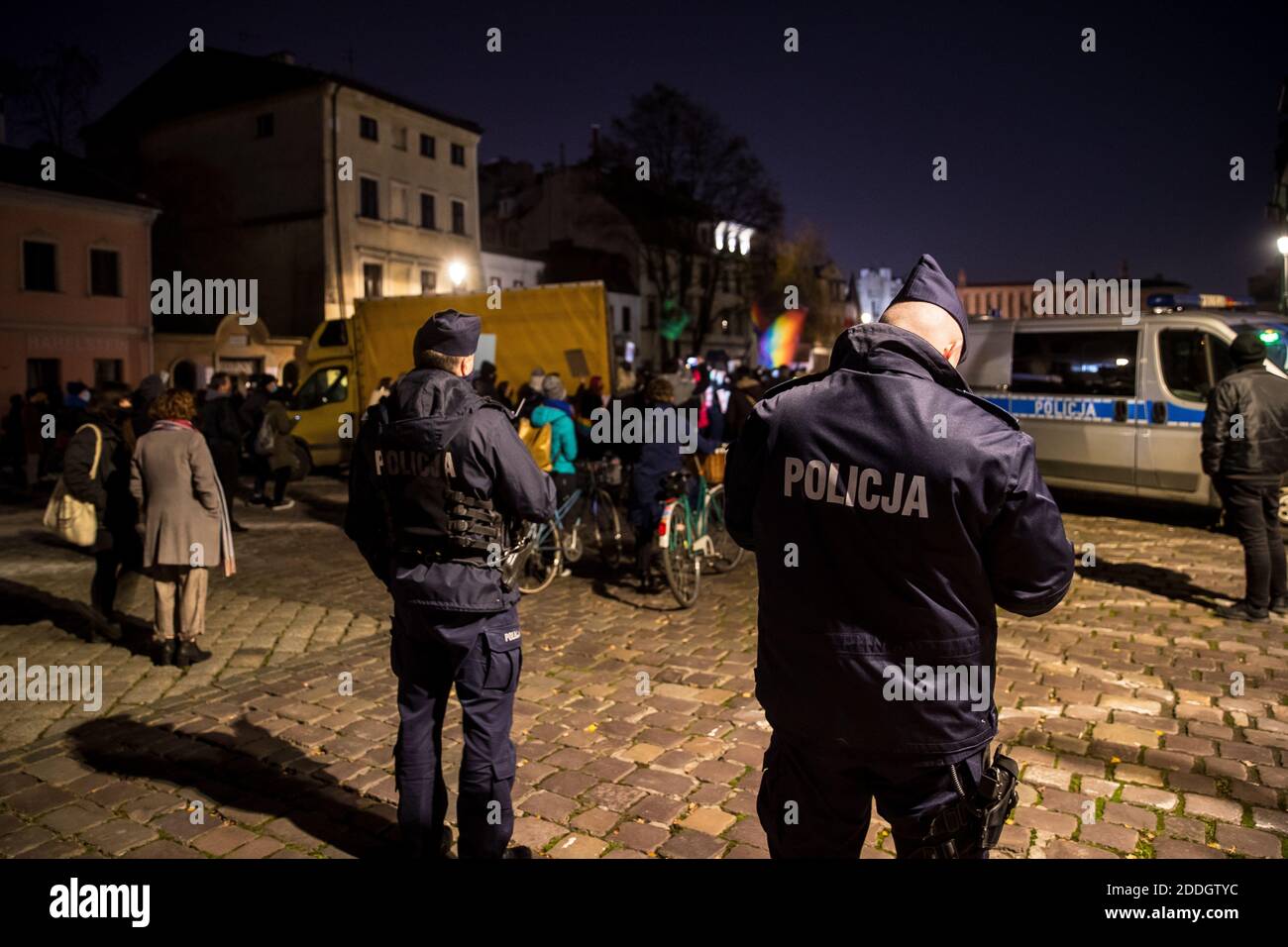 Cracow, Poland. 24th Nov, 2020. Police standing on guard during the demonstration.Since the ruling of Constitutional Tribunal was against abortion, anti-government protesters have demonstrated under the name: Women's Strike (Strajk Kobiet) with “You will never walk alone”, as one of the slogans. Credit: SOPA Images Limited/Alamy Live News Stock Photo