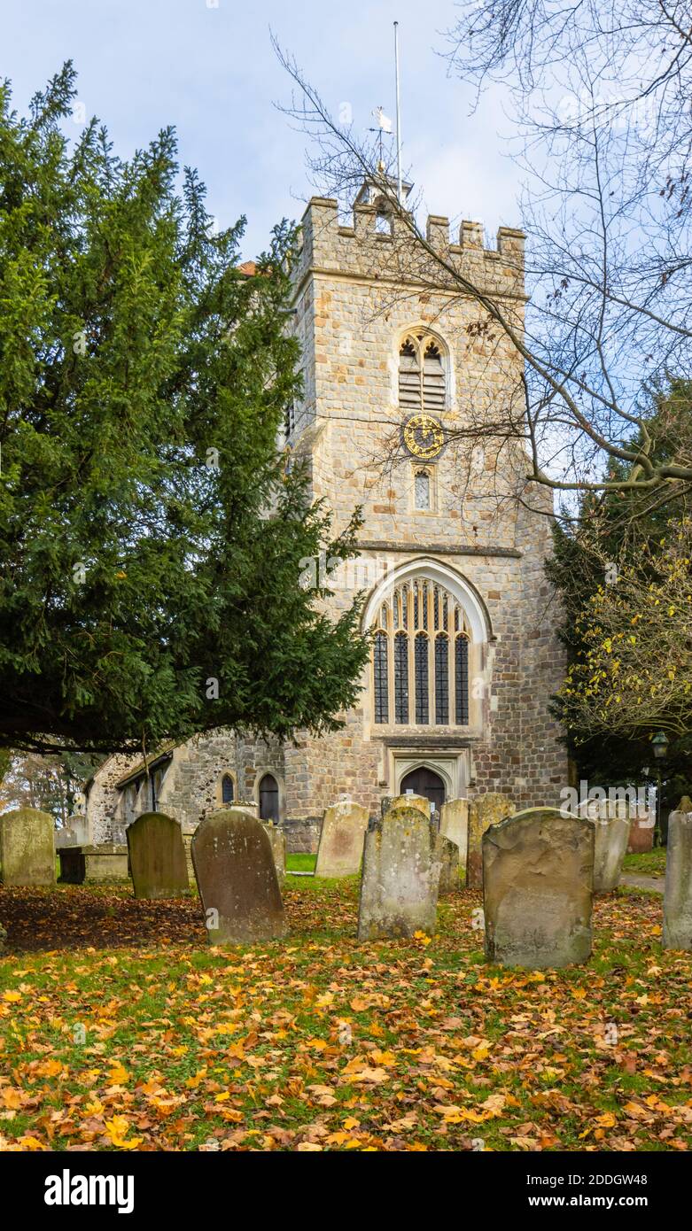 The churchyard and graves at St Mary's, a country church on Whitmoor