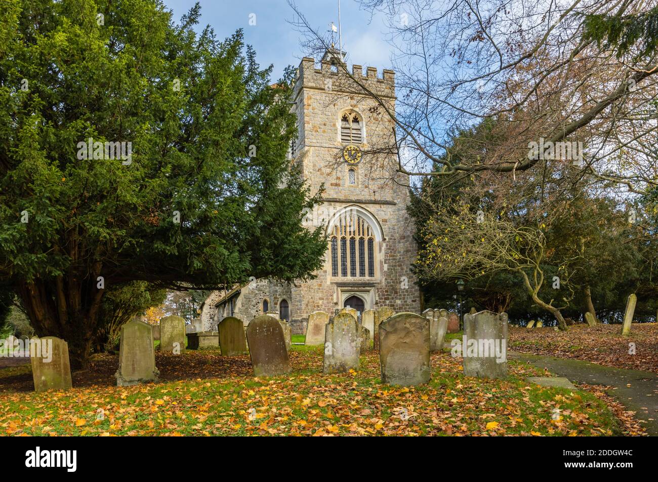 The churchyard and graves at St Mary's, a country church on Whitmoor