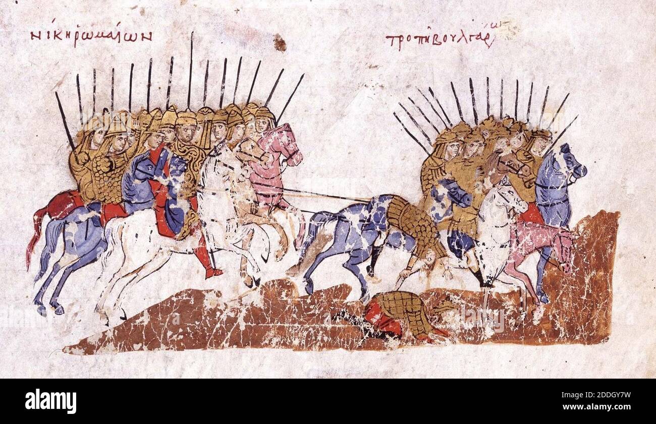 illustrations - illuminations from the Byzantine history manuscript of John Skylitzes, 11th century A.D. Stock Photo